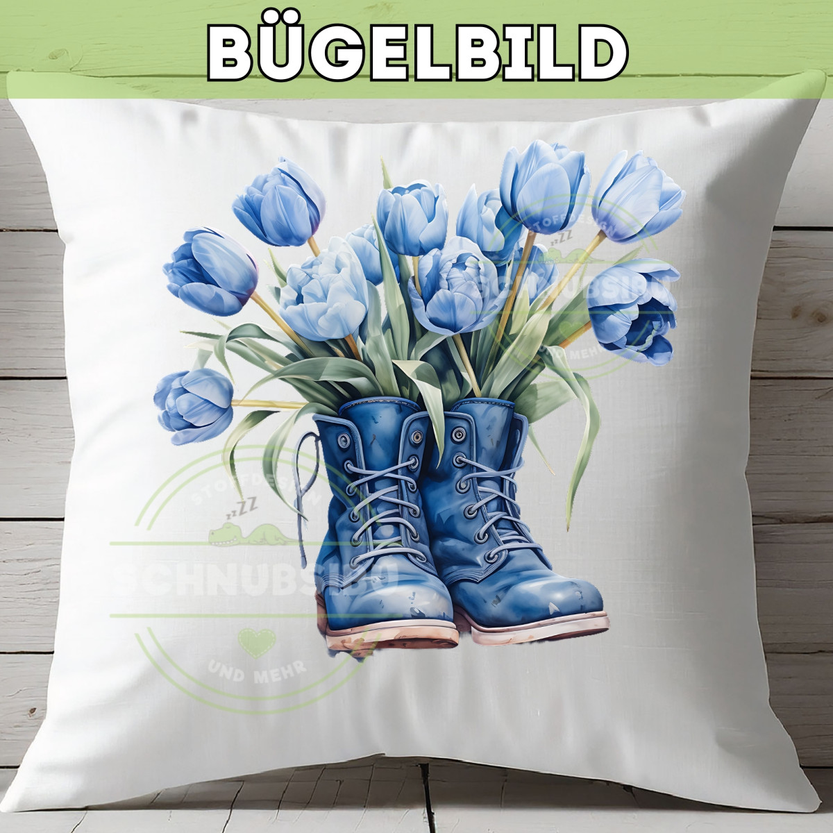 Bügelbild Flower Boots blau